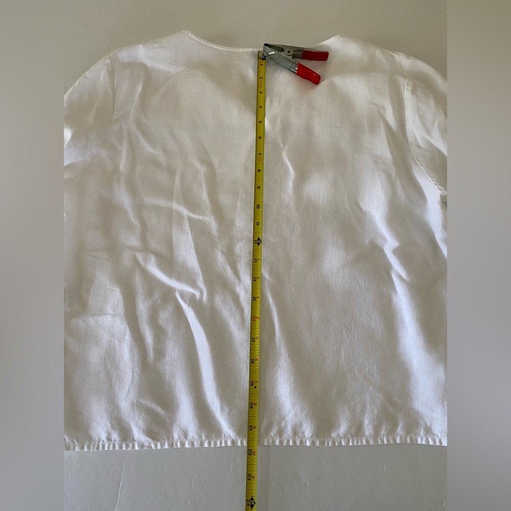 Eileen Fisher Linen Pullover Long Sleeve Top Blouse Split Neck Line Size M White - Picture 9 of 9